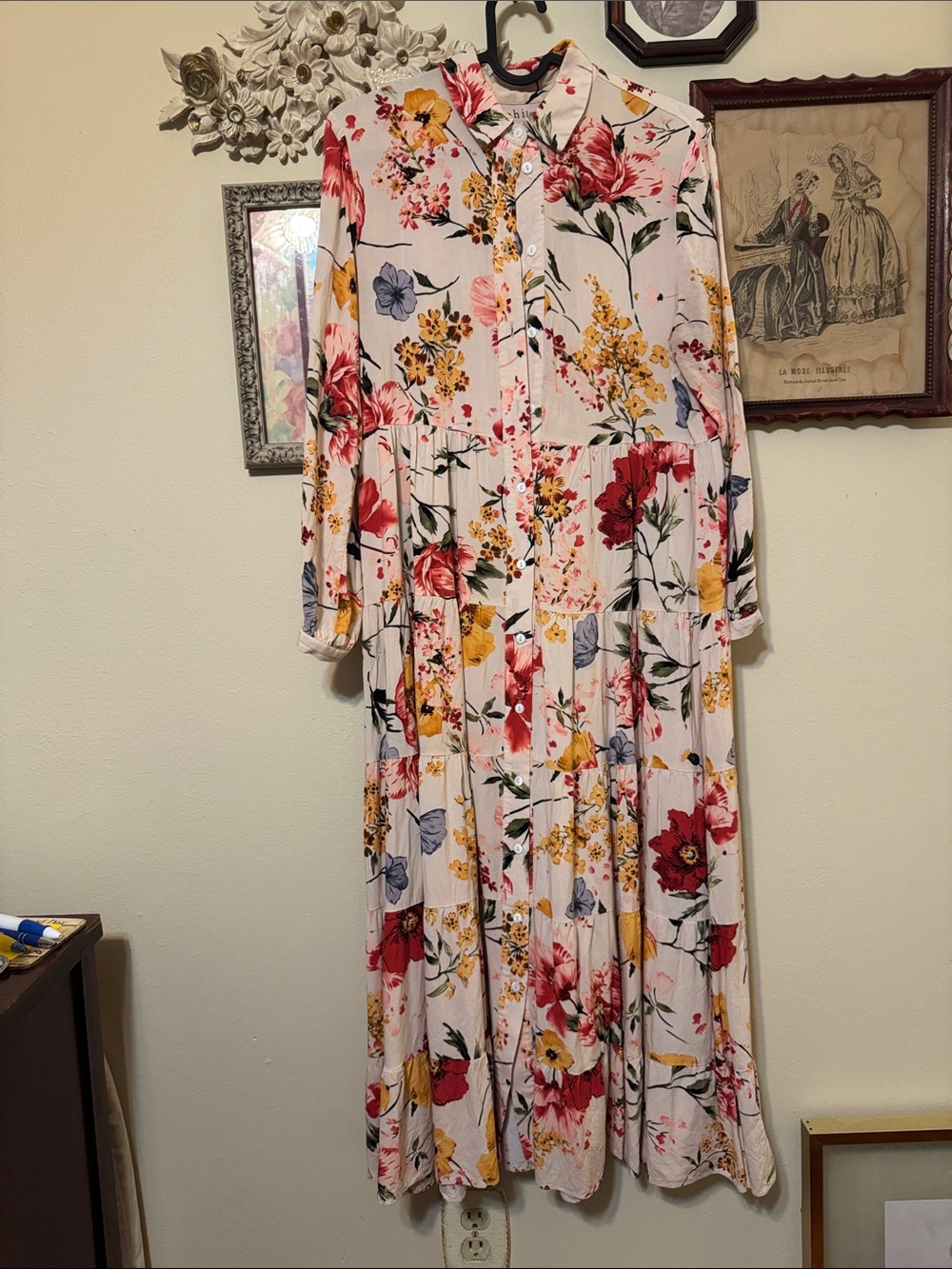 Philosophy Blush Maxi Dress with Red, Yellow & Blue Floral Print